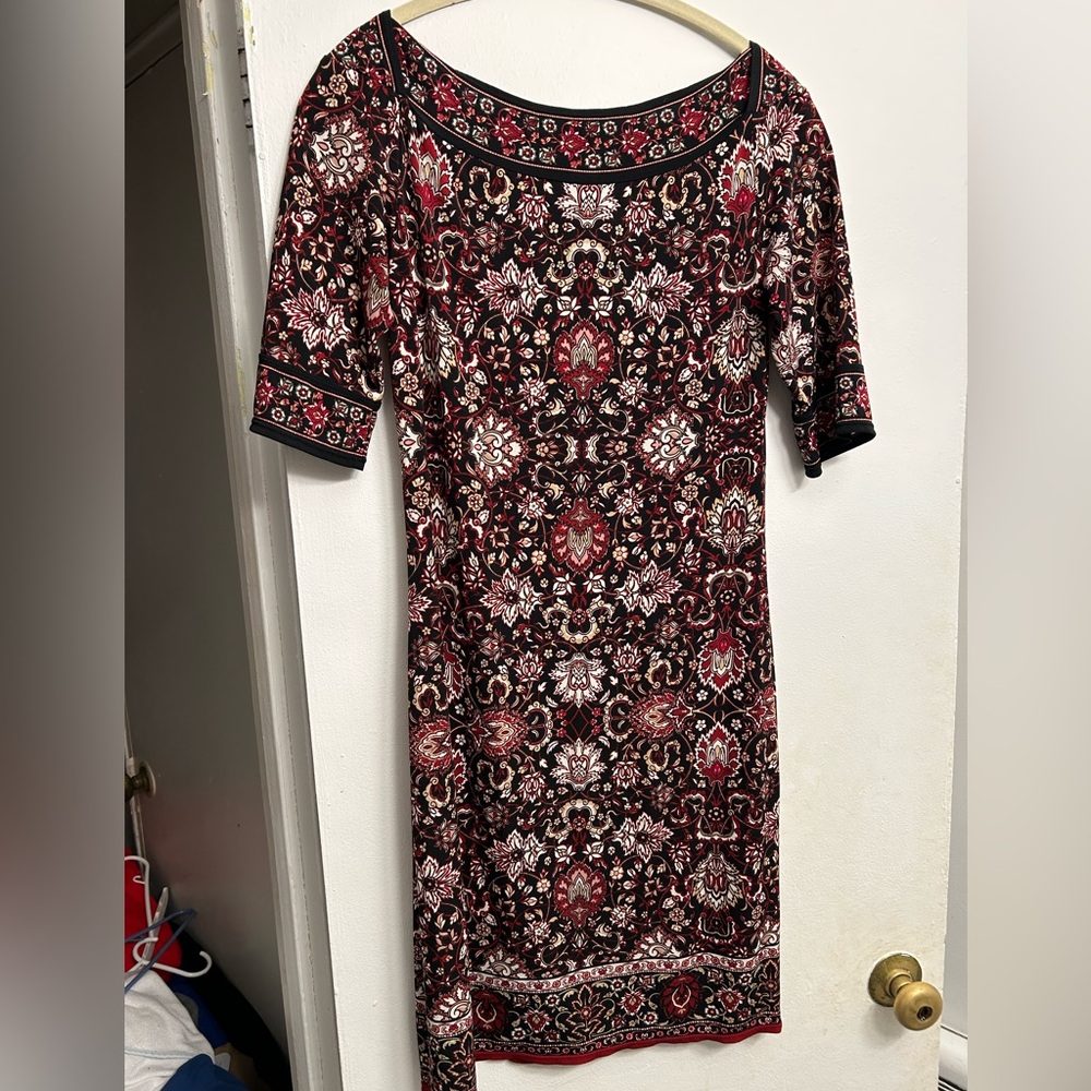 Max Studio Burgundy Patterned Midi Dress